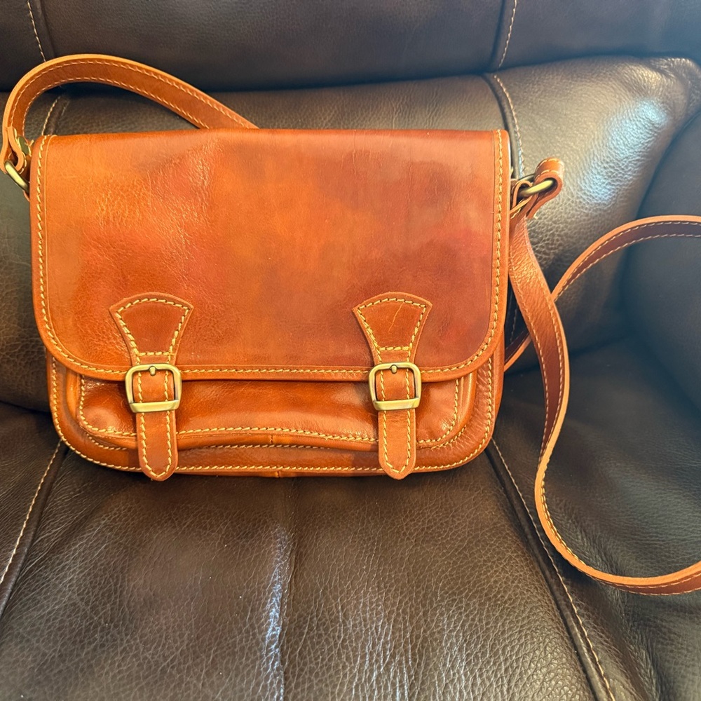 Italina Cognac Tan Leather Buckle Crossbody Bag